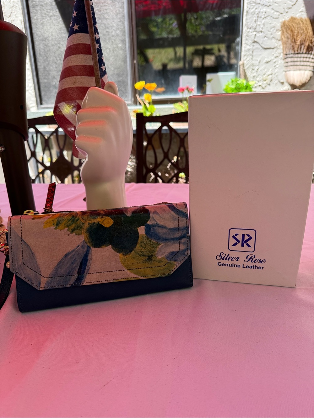 Floral Leather Wallet Clutch